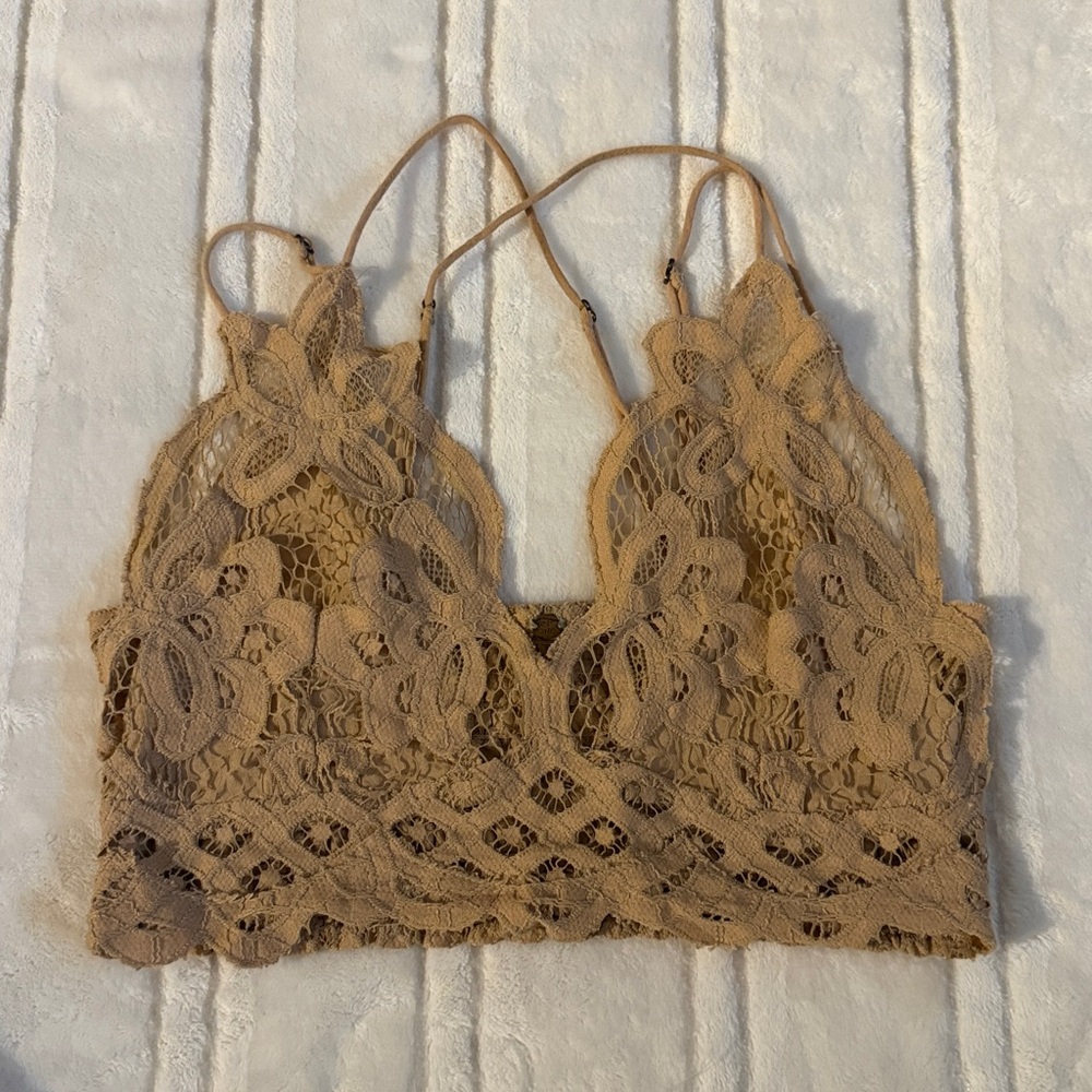 Free people intimately fp nude Adella bandeau bralette boho lace crop top XS